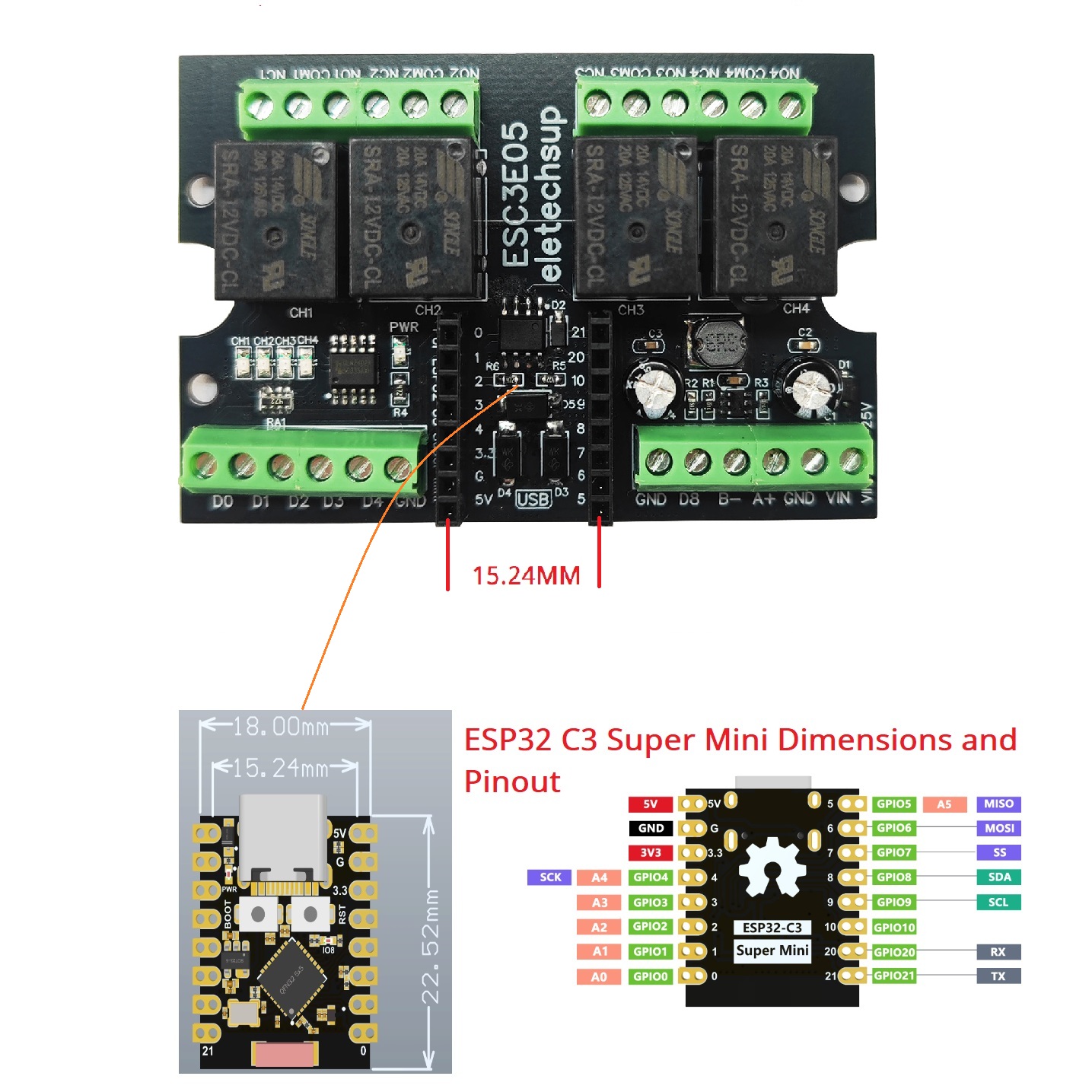 ESC3B04 ESP32-C3 Industrial Re - đánh giá và giá Espressif Esp32